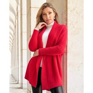 Boston Proper Open Front Fuzzy Eyelash Knit Cardigan Red – Women’s Size M/L